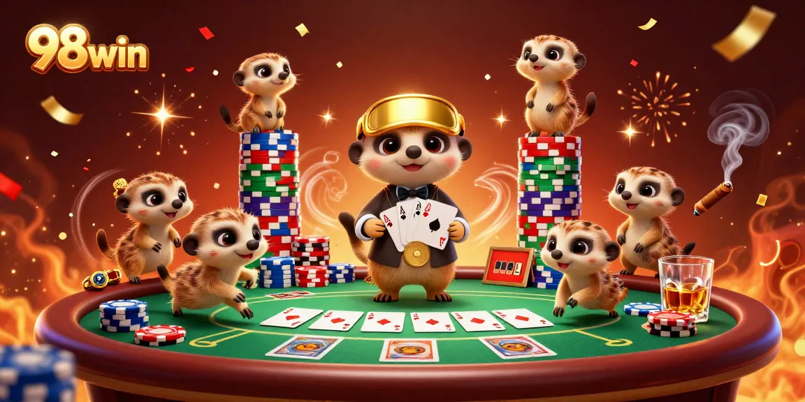 Experience thrilling gameplay at 98win while meerkats engage in dynamic casino action.
