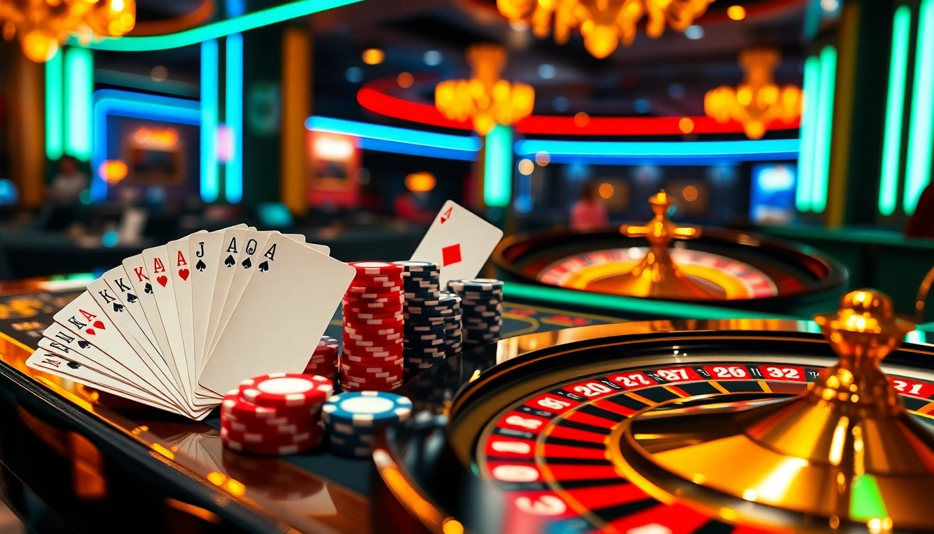 Nohu90 online casino scene with vibrant gambling elements, luxury atmosphere, and exciting gaming.