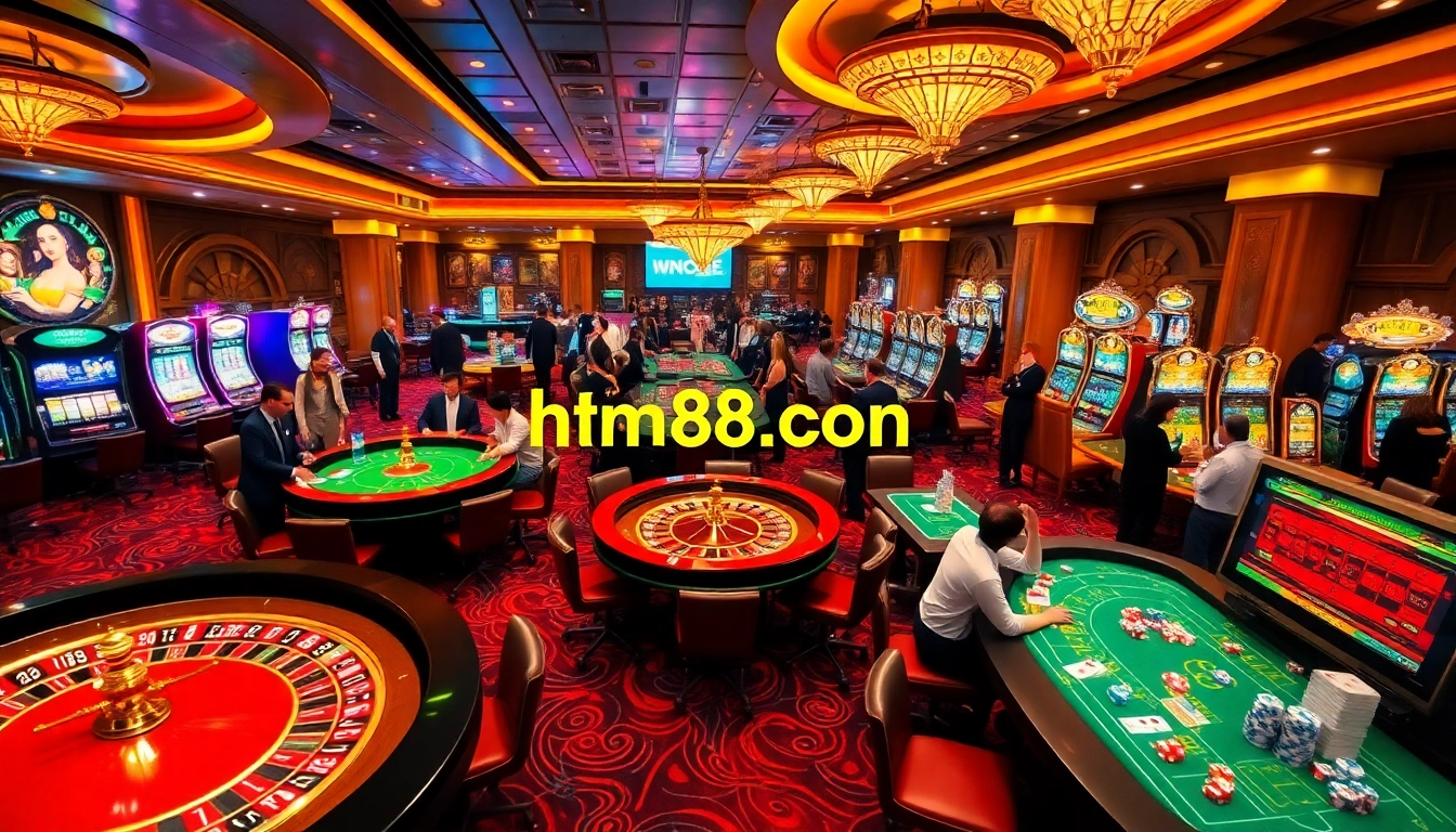 Players engaging in high-stakes casino games, showcasing excitement and luxury at hm88.con.