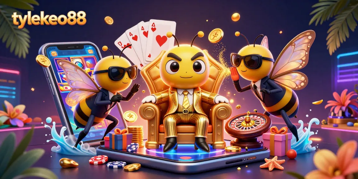 Engage in thrilling gameplay with tylekeo88 as colorful slot machines and golden coins fill the scene.