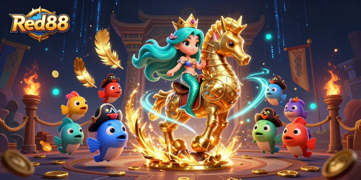 Play at Red88 with a vibrant casino-themed illustration featuring colorful characters.