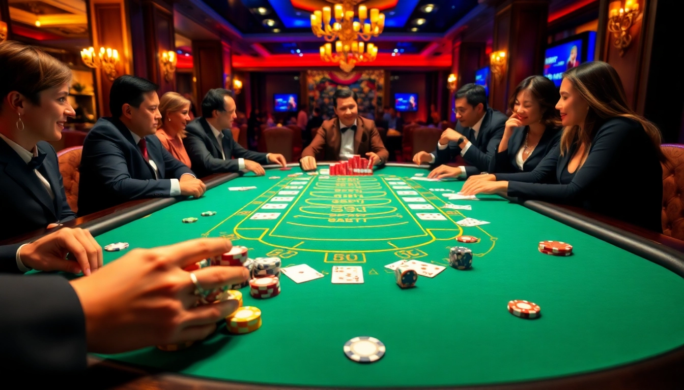 Experience the thrill of gambling at vaoluoitv com with an exciting casino table scene.