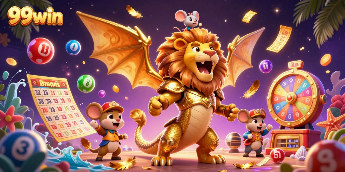Experience the thrill of 99win with lottery balls, a chimera, and dynamic casino action.