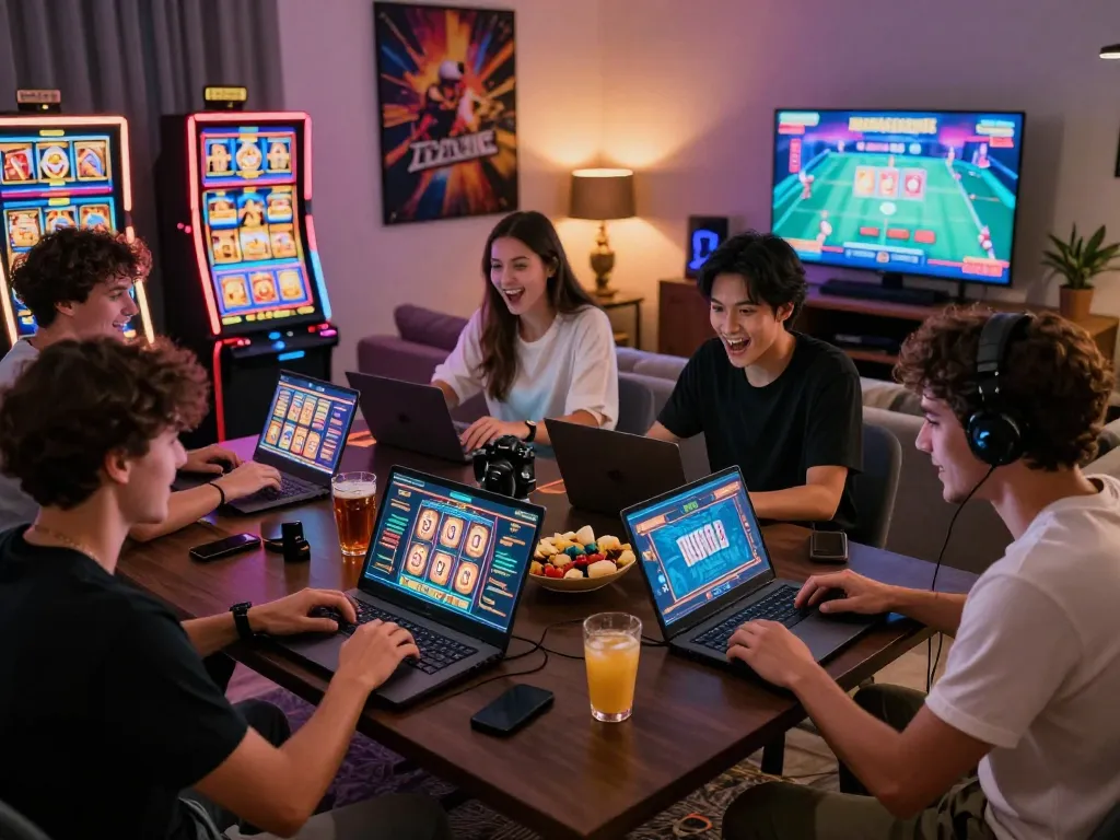 Exciting online gaming atmosphere at 789club with players enjoying live casino experience in a cozy setting.