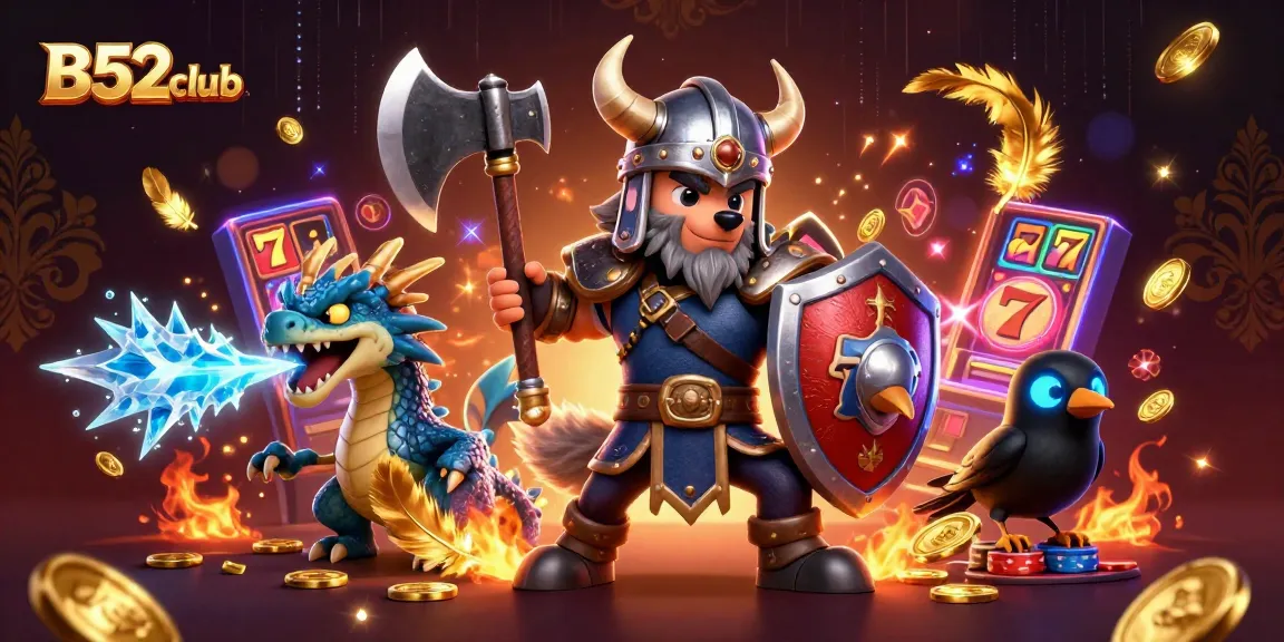 Engage in vibrant gameplay of B52club with 3D characters in an animated casino environment.