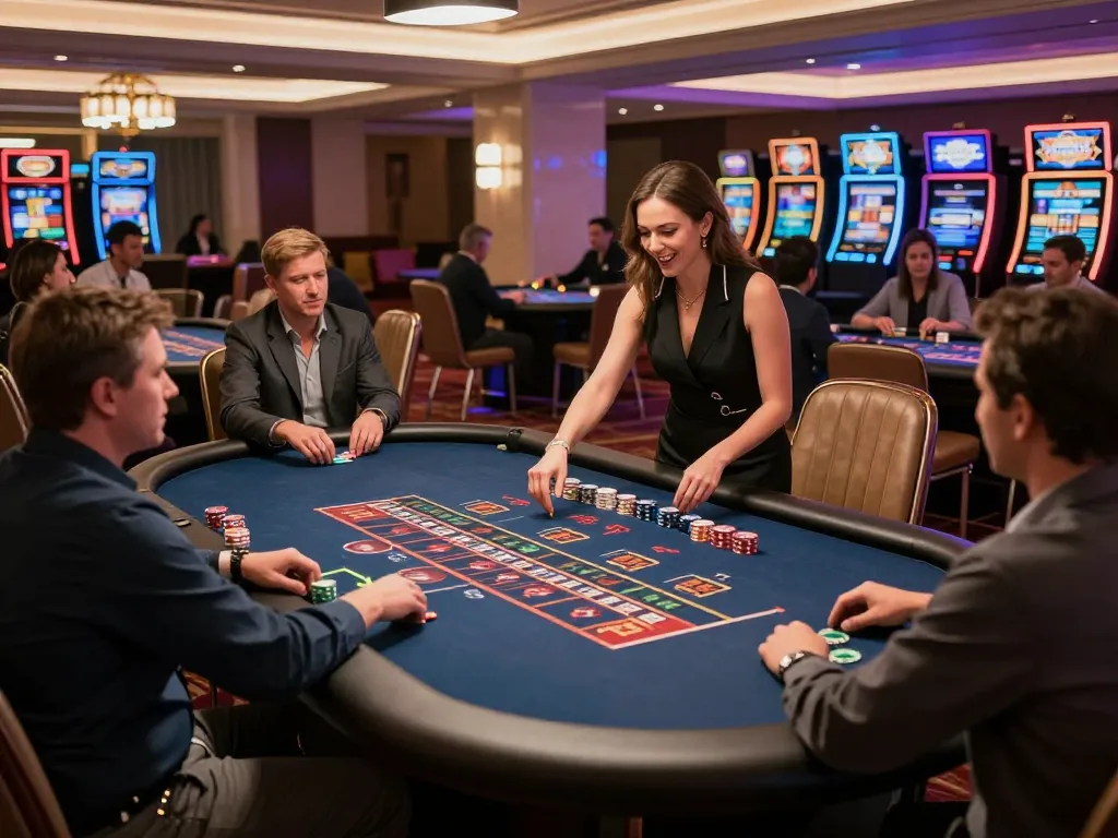Players engaged at the roulette table in an upscale casino, highlighting the excitement of vipwin777 gambling.