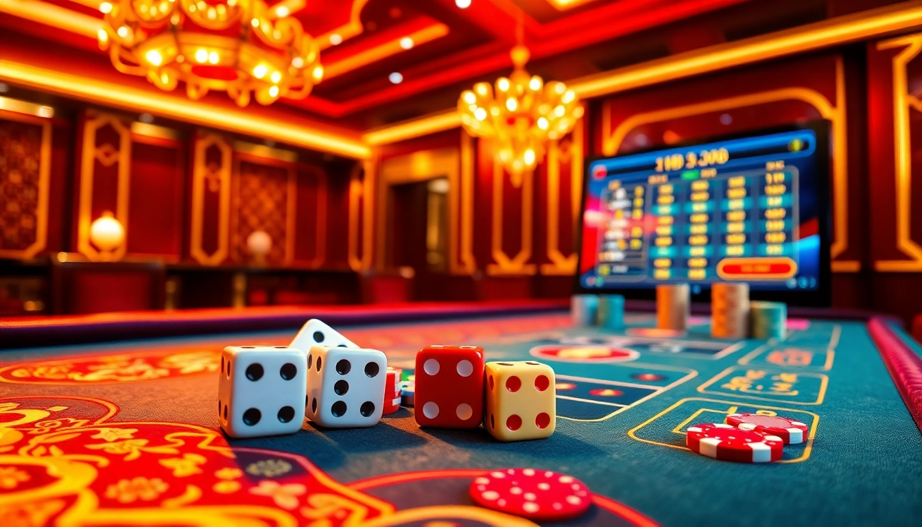 Exciting Tài xỉu MD5 gaming action with colorful betting slips and vibrant casino table.