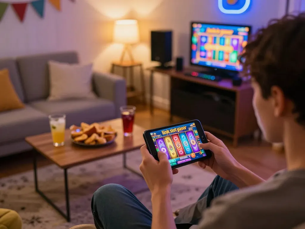 Bermain game link slot gacor sambil menikmati suasana rumah yang nyaman, menampilkan permainan yang mendalam.