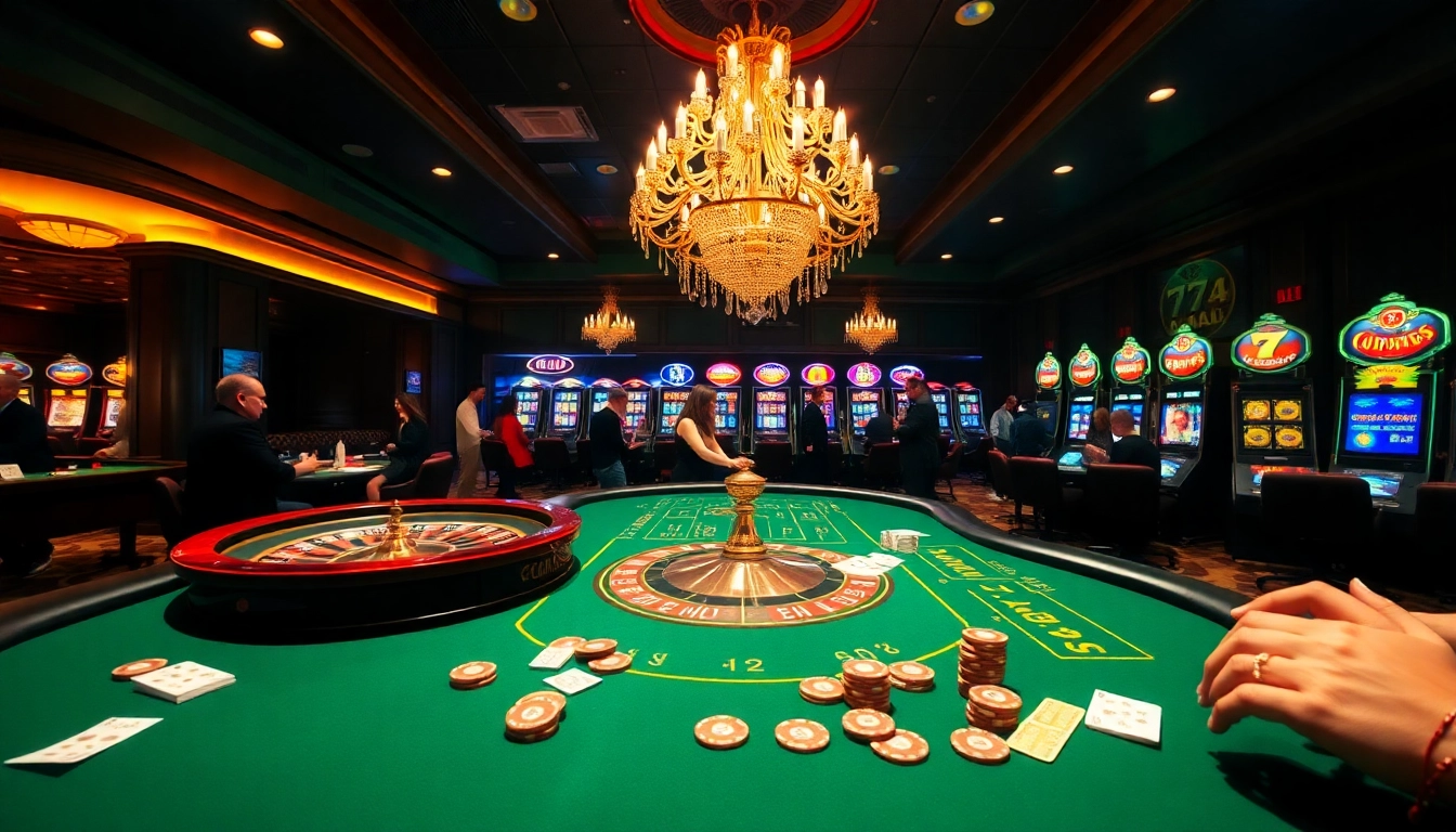 77BALL players engaged at a luxurious casino table, showcasing excitement and high-stakes action.