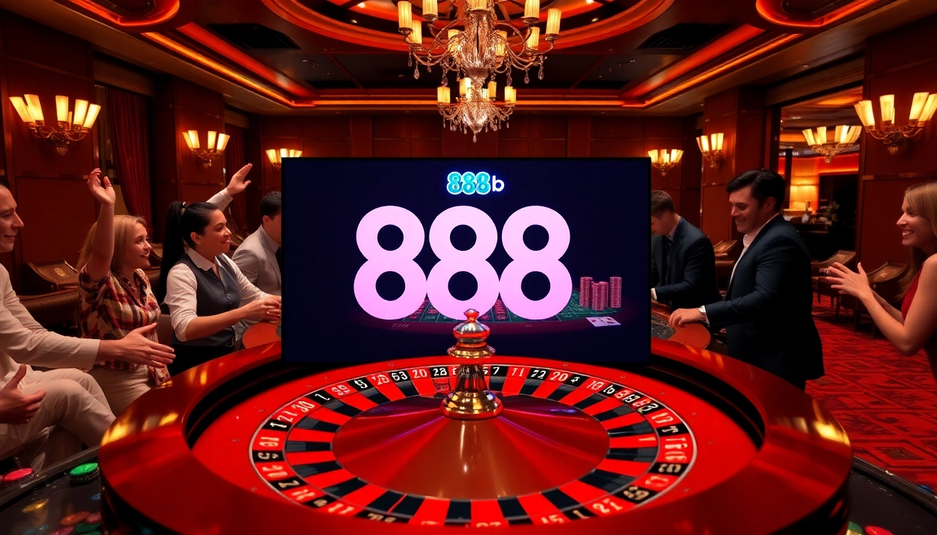 Exciting casino scene at http://888bs.in.net/ with players at a roulette table celebrating wins.