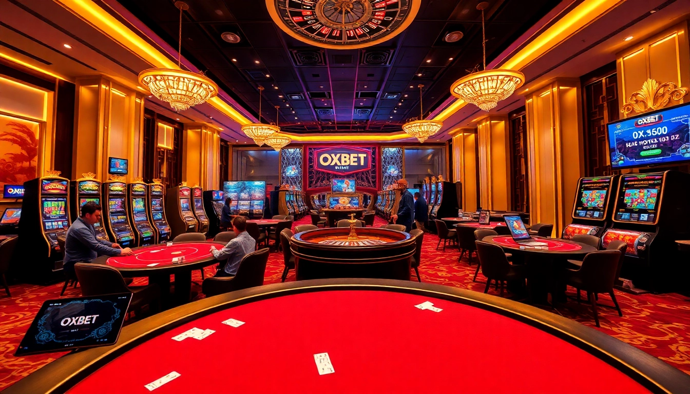 Engage with OXBET13's vibrant gambling scene featuring luxurious casino tables and exciting gameplay.