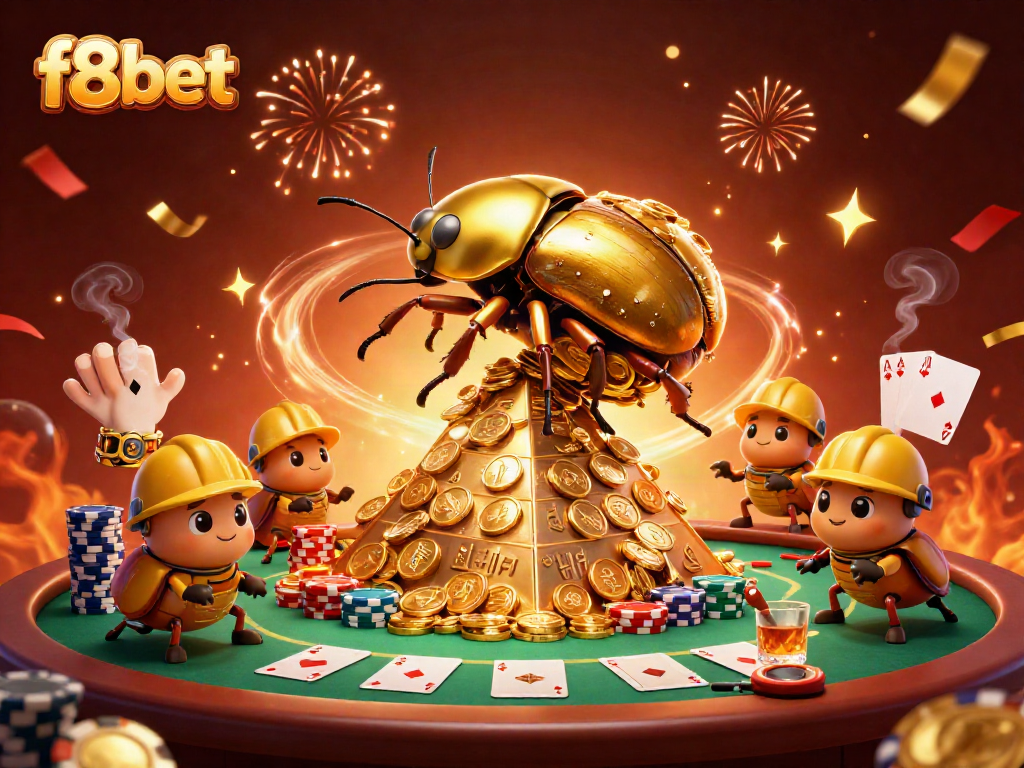 Engage in thrilling gameplay at f8bet with golden beetles and rich casino symbols.