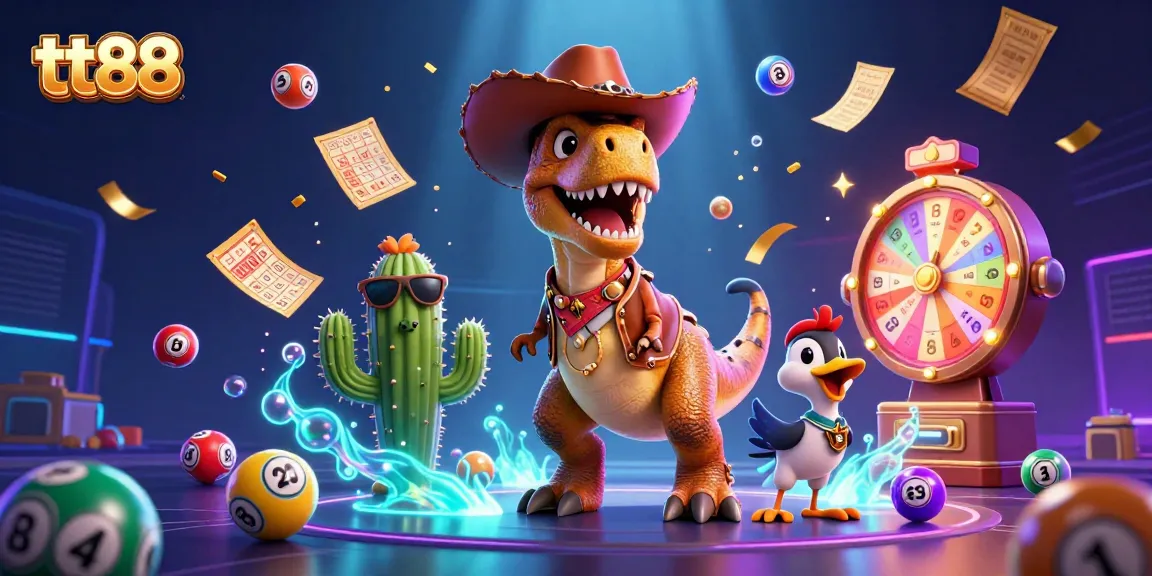 Experience tt88 action with vibrant casino elements around an engaging T-Rex, cactus, and roadrunner.