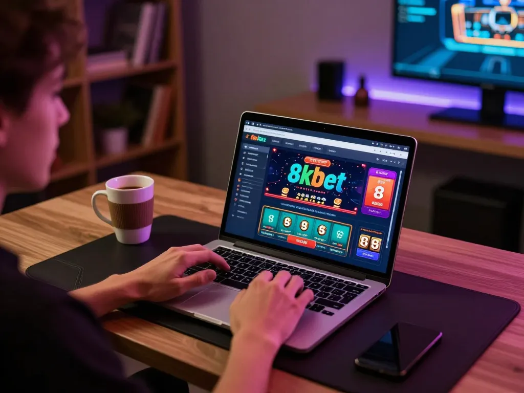 Engaging with the 8xbet casino interface on a laptop for an online gambling experience.