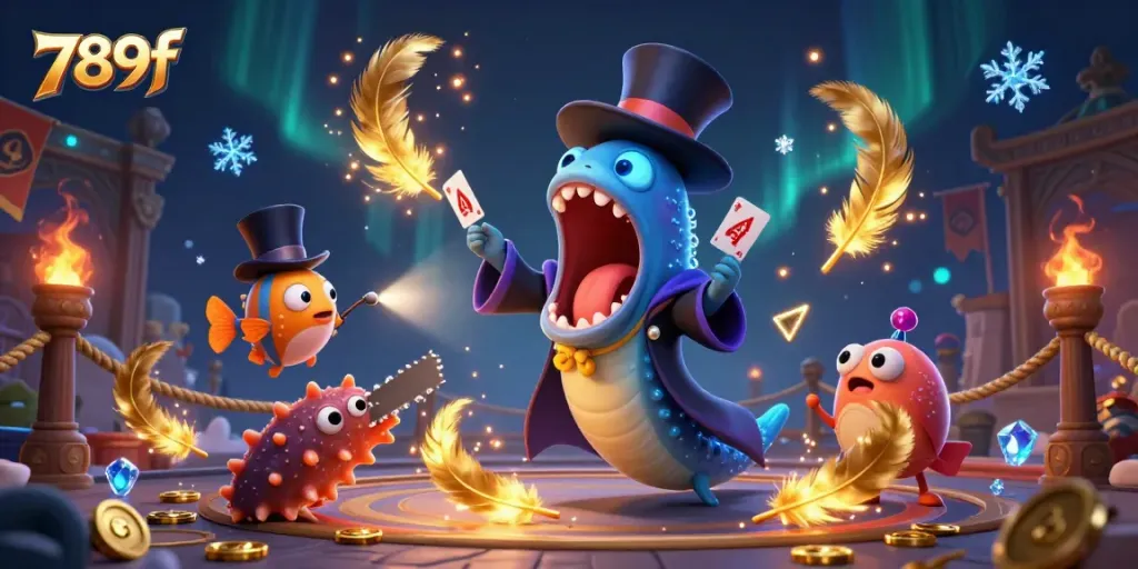 Experience thrilling magic tricks with 789f characters in a vibrant underwater casino scene.