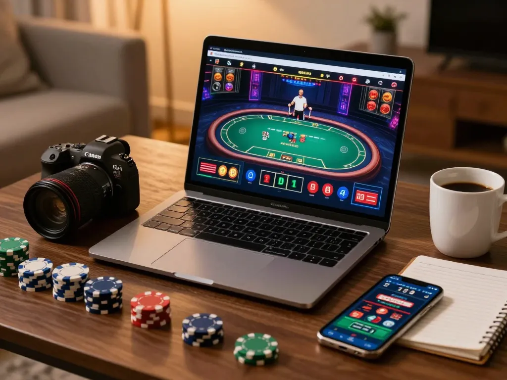 Experience online gaming with fly88mx on a tablet while planning strategic bets with a notebook.