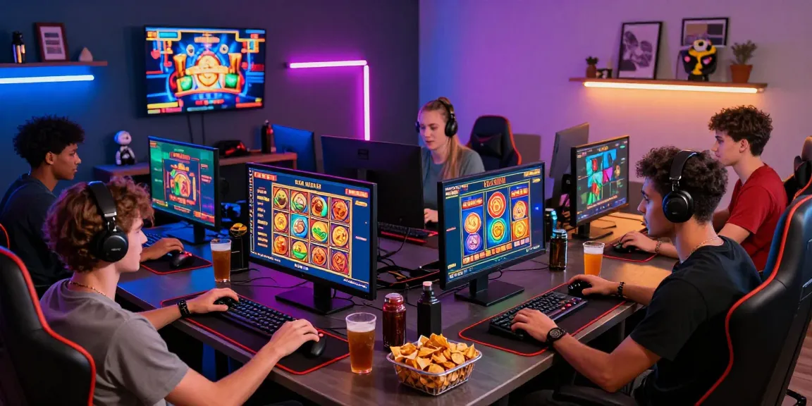 Vibrant scene at home with friends enjoying credit card casinos UK gaming experience, showcasing engaging slot games and live casino tables.