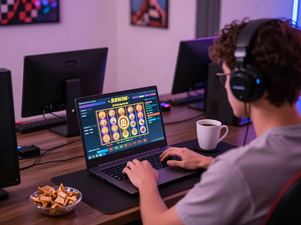 Player immersed in the 98win online casino experience on laptop, showcasing engaging gameplay