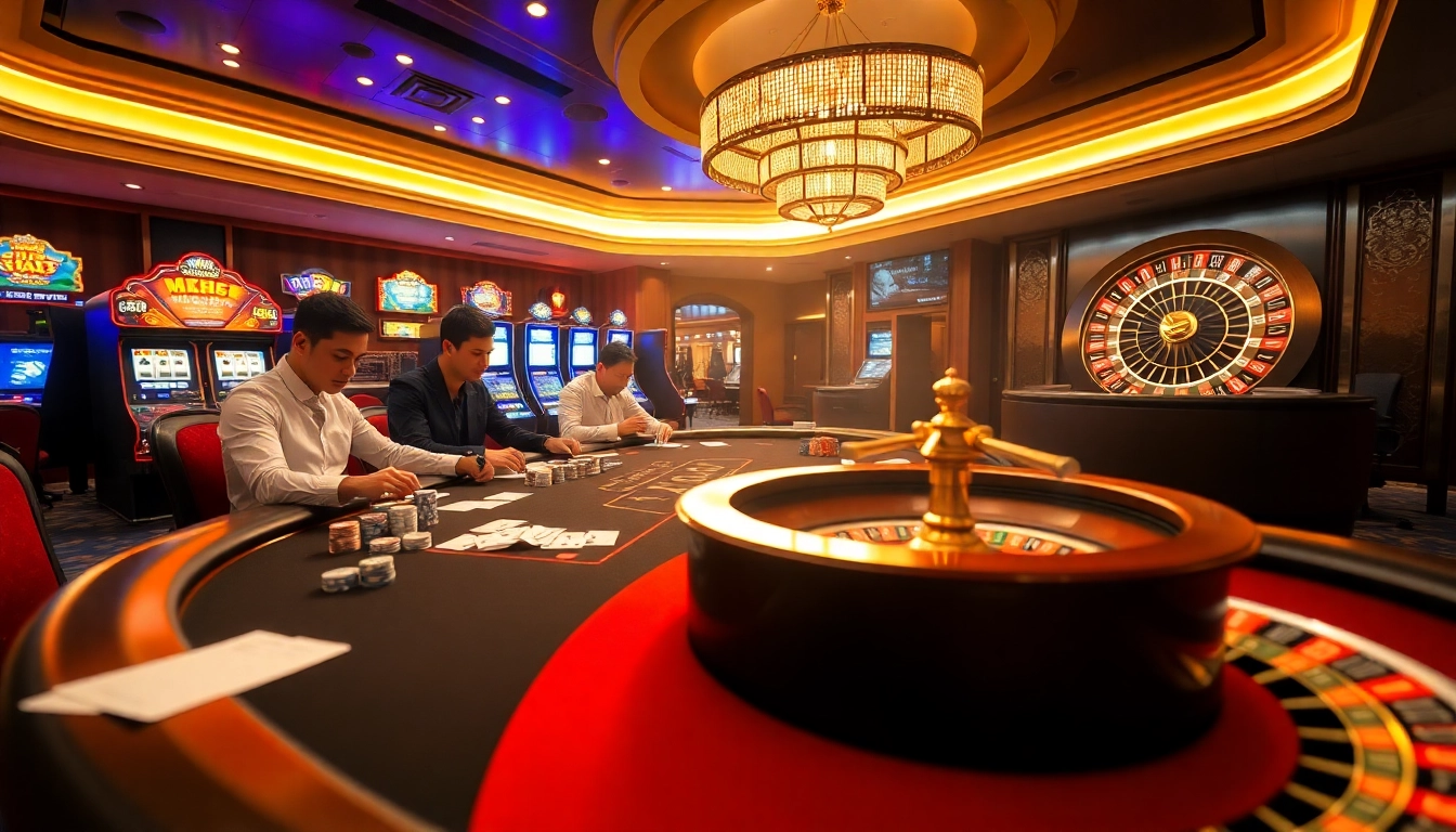 Players embrace the thrill at NK88's luxury casino table, showcasing excitement and professionalism.