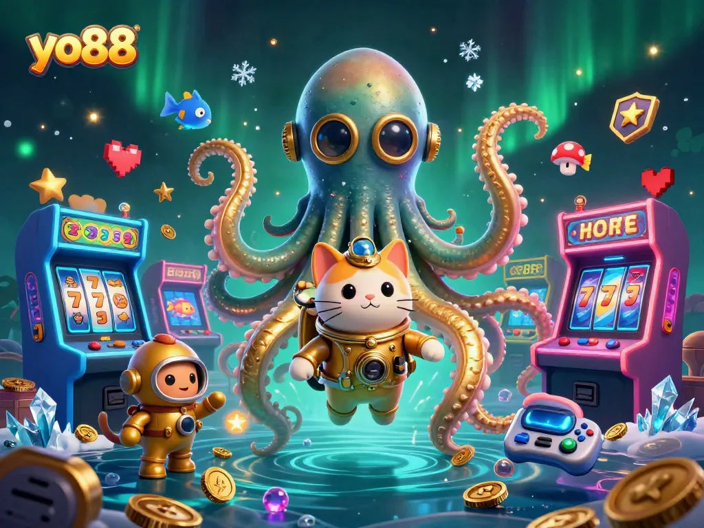 Experience thrilling wins at yo88 with golden tentacles and dynamic game elements in a vibrant casino scene.