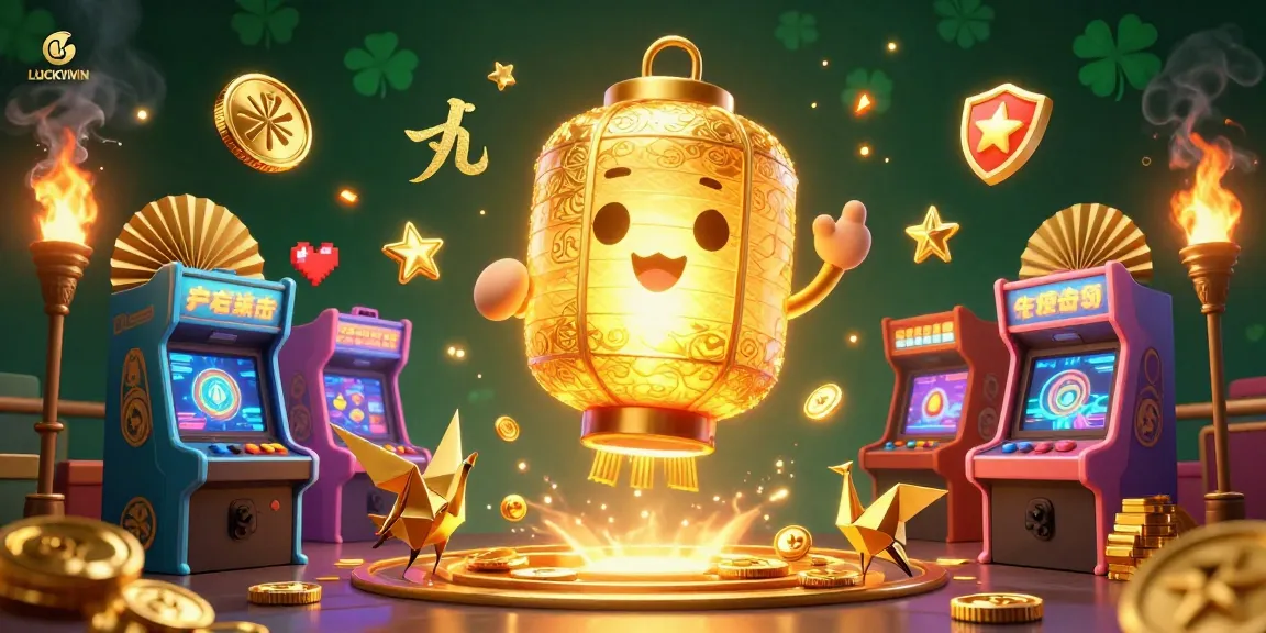 Experience the vibrant world of LUCKYWIN, filled with glowing gaming elements and a golden atmosphere.