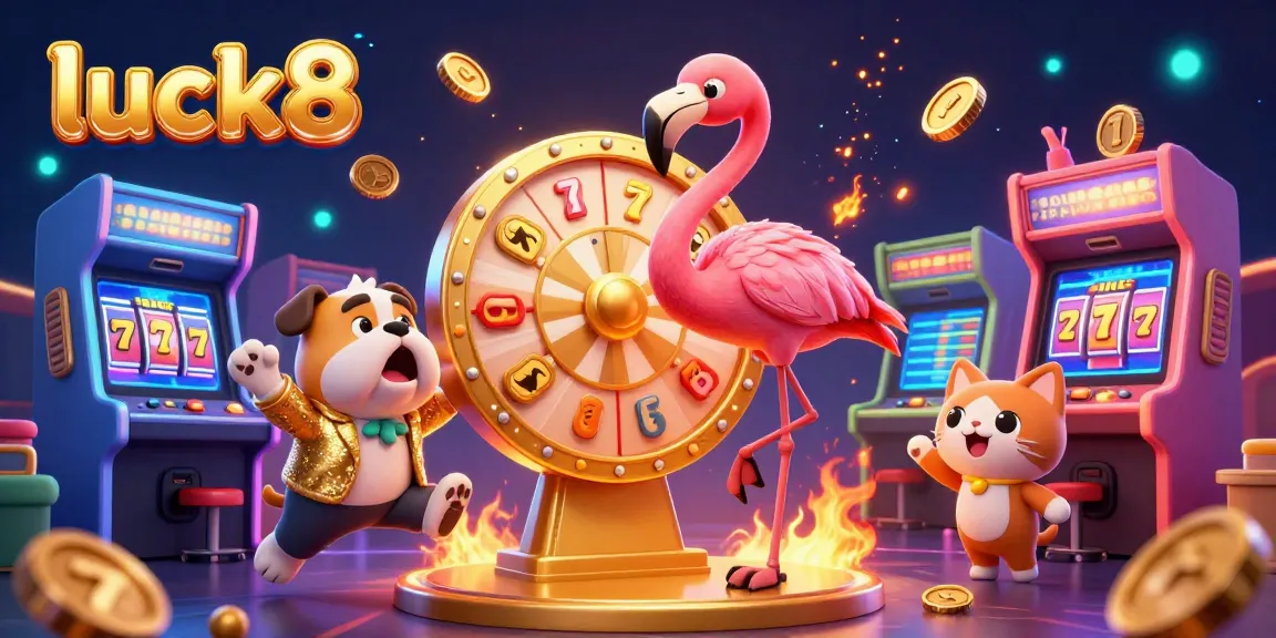 Spin to win with luck8 in an engaging casino-themed illustration featuring colorful game elements.