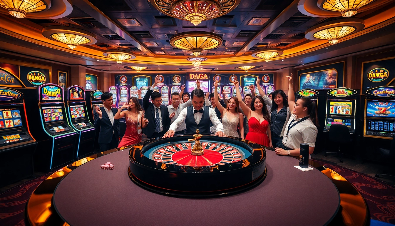 Gamblers enjoying an exciting win at https://dagaz.com.co/ casino with vibrant tables and colorful chips.