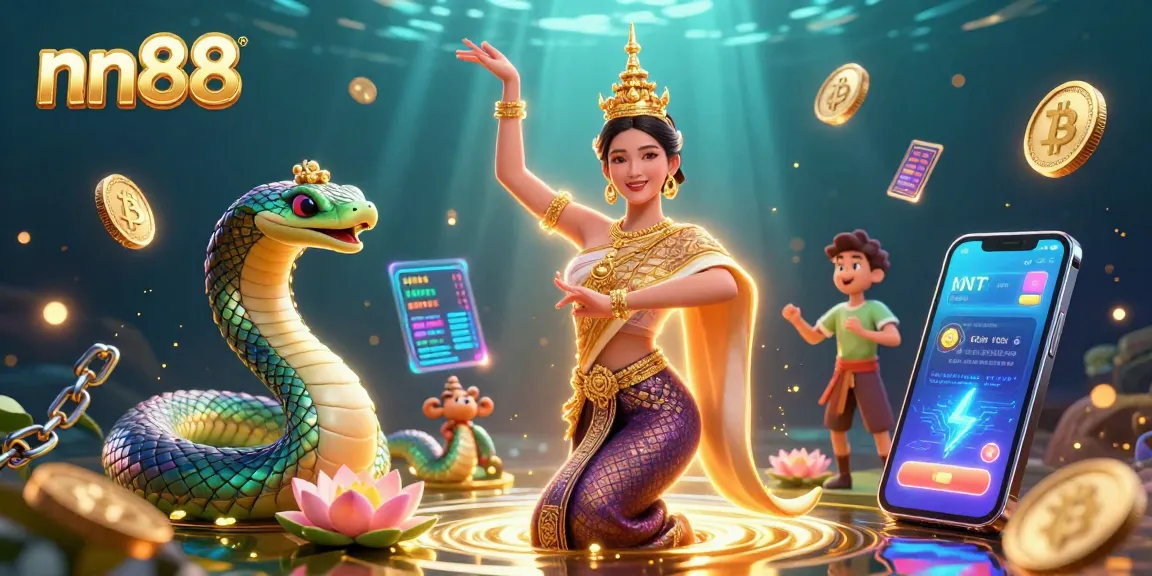 Spin the reels and win big at nn88 with a colorful 3D casino scene featuring traditional Thai elements.