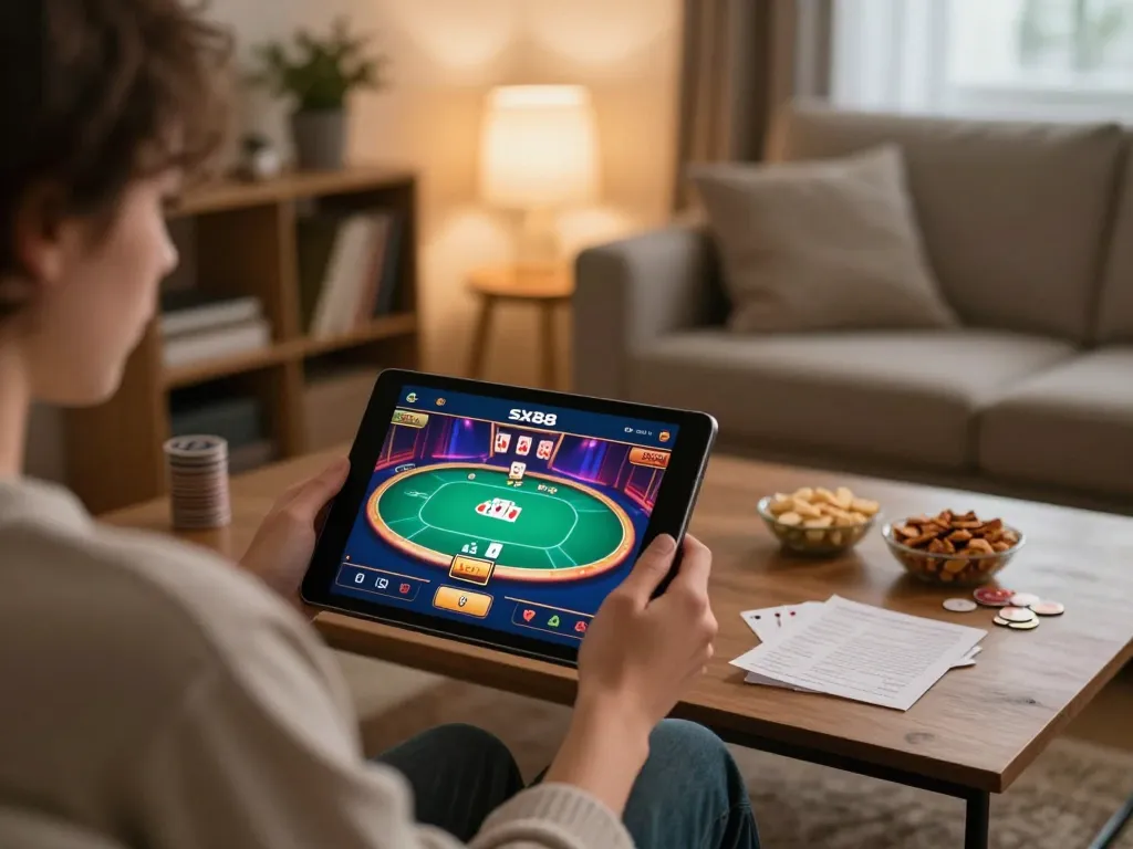 Using the sx88 app for online poker gaming in a cozy home setting