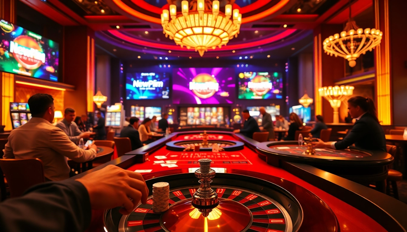 High-stakes players enjoy a thrilling casino game experience at newphim's luxurious gambling table.