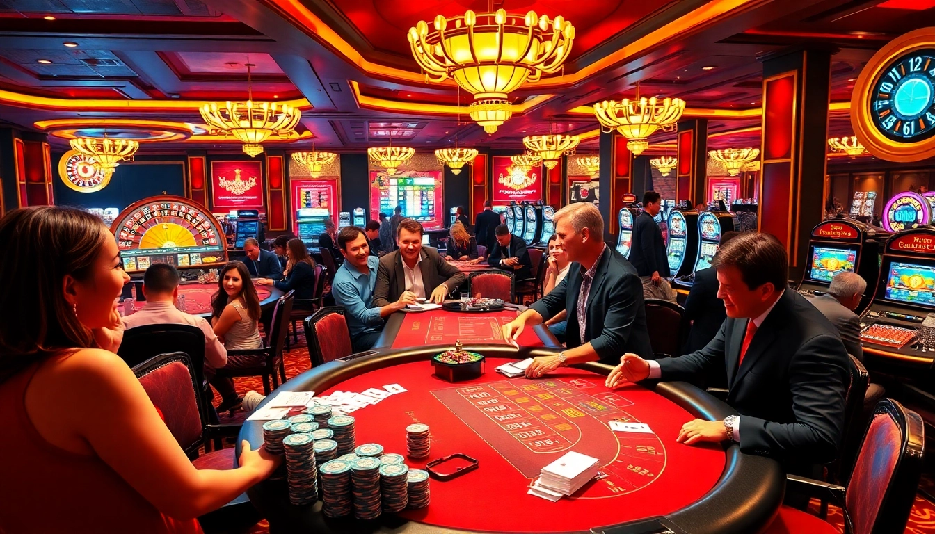 Gamblers placing bets and enjoying games at a luxurious casino space featured at https://32wingroup.com/.