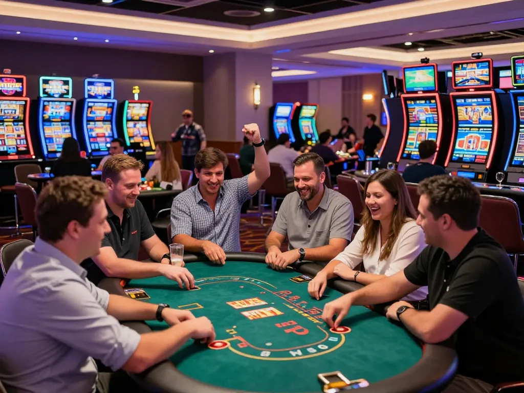 Players enjoying thrilling games at 23win casino, vibrant atmosphere and exciting gameplay.