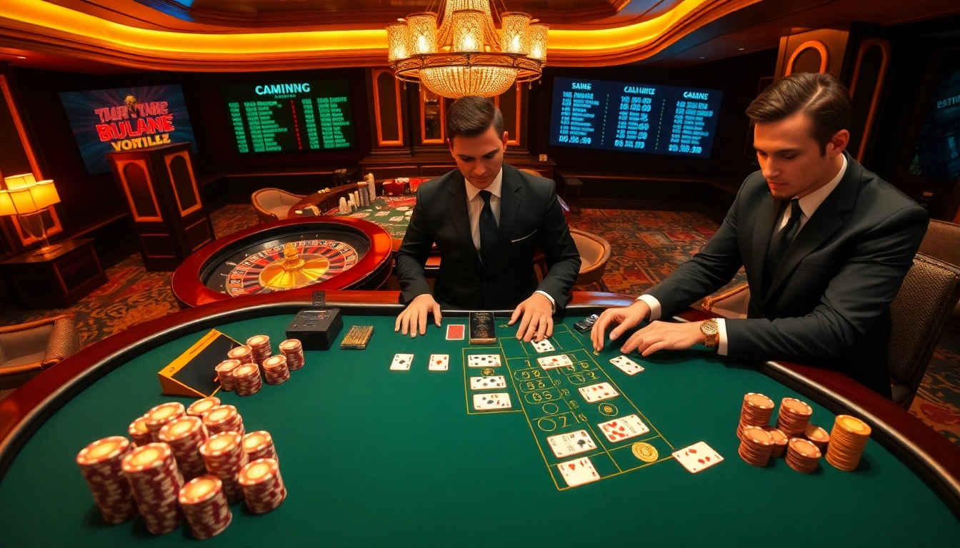 Experience the excitement of https://win58win.com/ with a luxurious casino scene showcasing a blackjack table.
