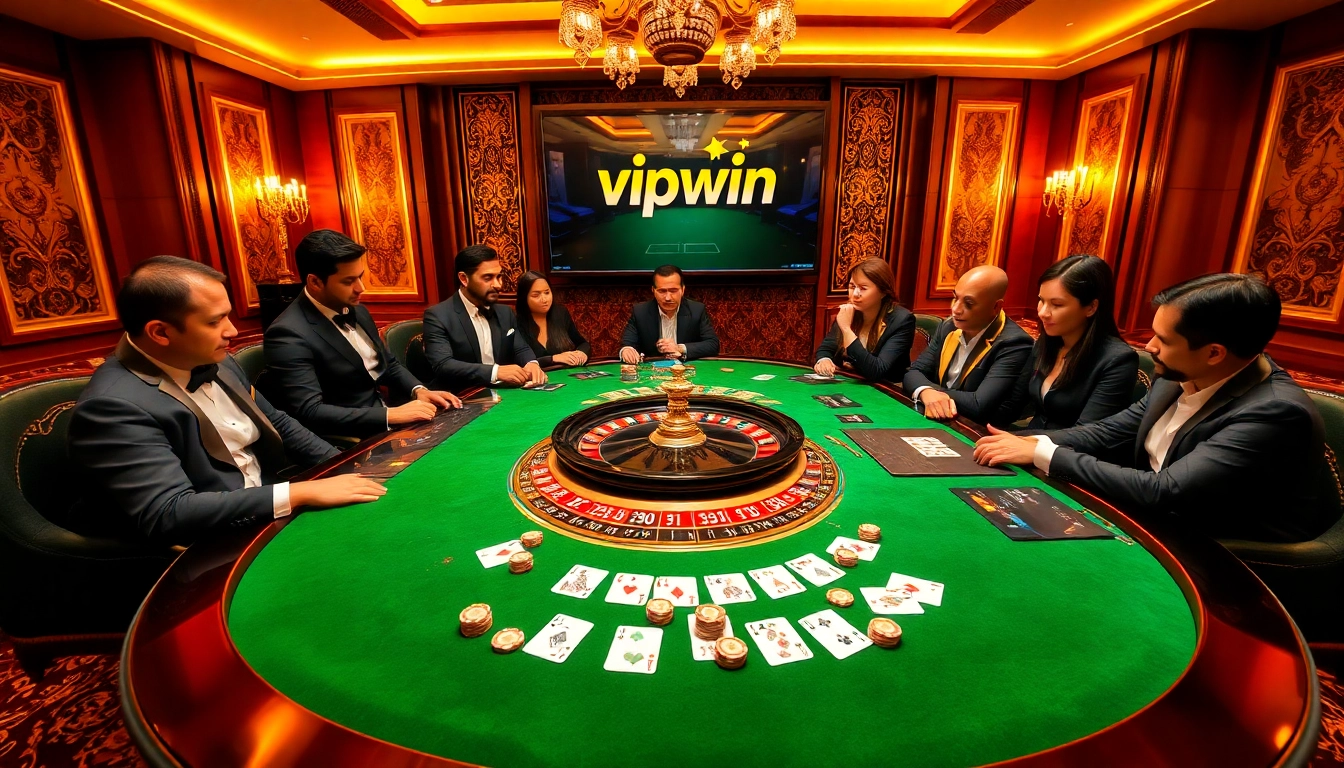 Experience thrilling gameplay at vipwin casino with vibrant poker chips and an elegant roulette table.