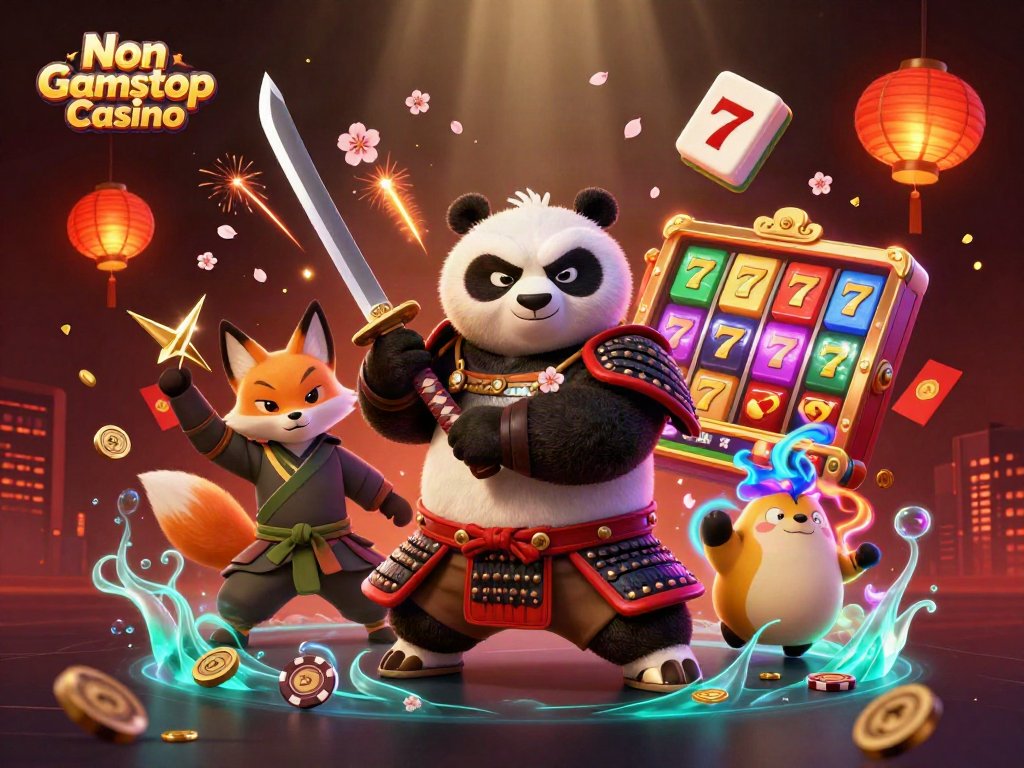 Engage in thrilling gambling action with Non Gamstop Casino, featuring dynamic characters and vibrant game elements.
