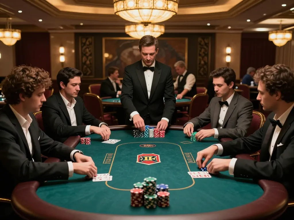 33WIN poker players engaged in a high-stakes game at an upscale casino table.