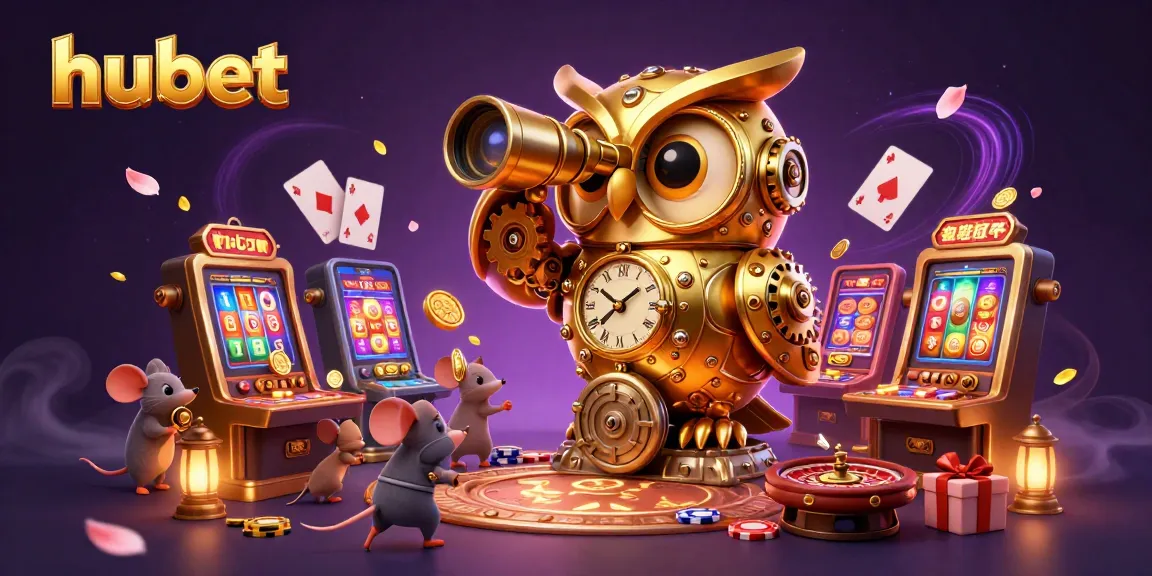 Experience online gaming excitement at hubet with a dynamic 3D owl atop a casino vault.