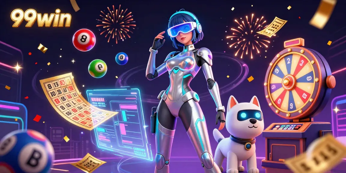 Engage with vibrant gambling visuals as 99win celebrates gaming with dynamic lottery elements.