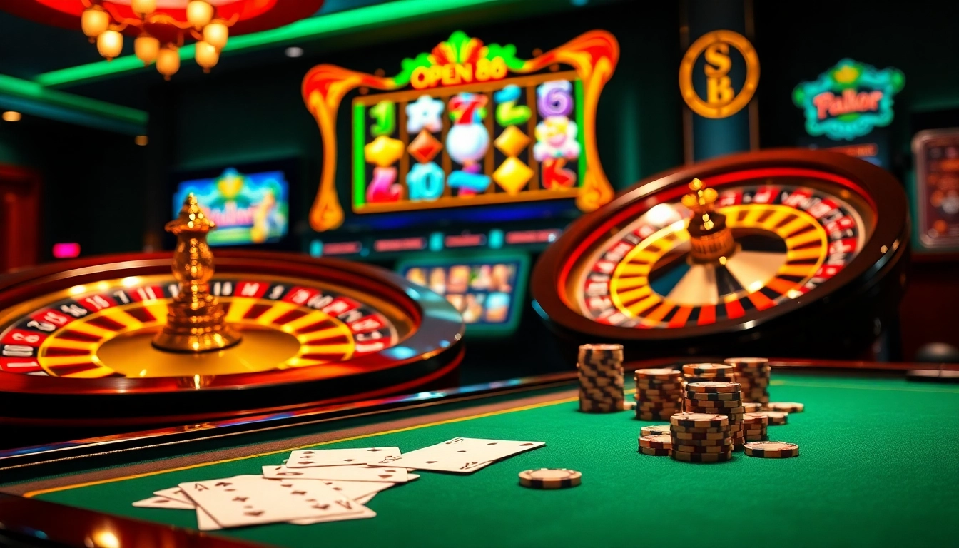 Experience the thrill of online gambling at Open88 with vibrant casino tables and exciting slot games.