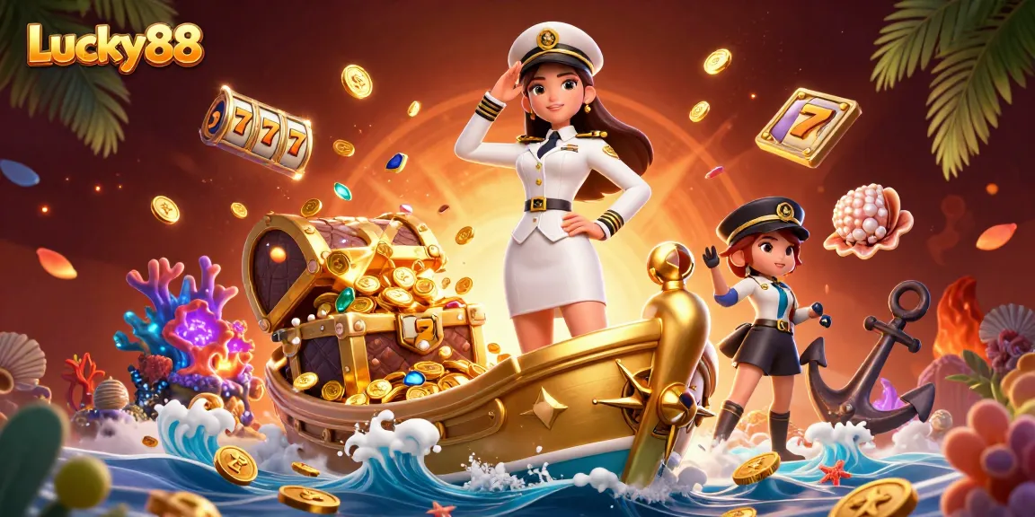 Spin to win on the Lucky88 slot machine with vibrant 3D elements in a dynamic casino scene.