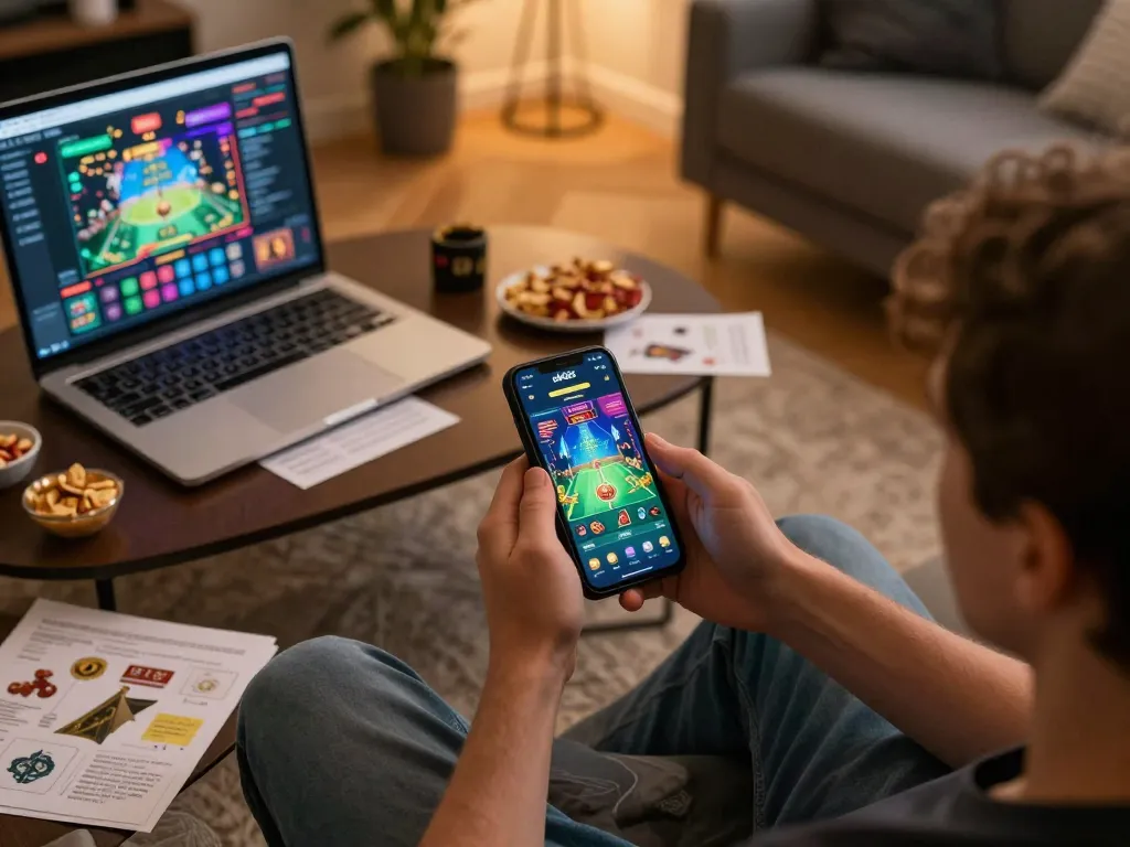 Engaging online gambling scene showcasing a user playing on ok365 app with strategy notes