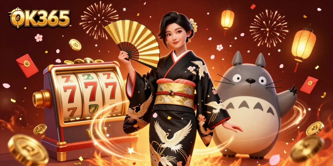 Experience excitement with OK365's vibrant casino scene featuring dynamic characters and engaging gaming elements.