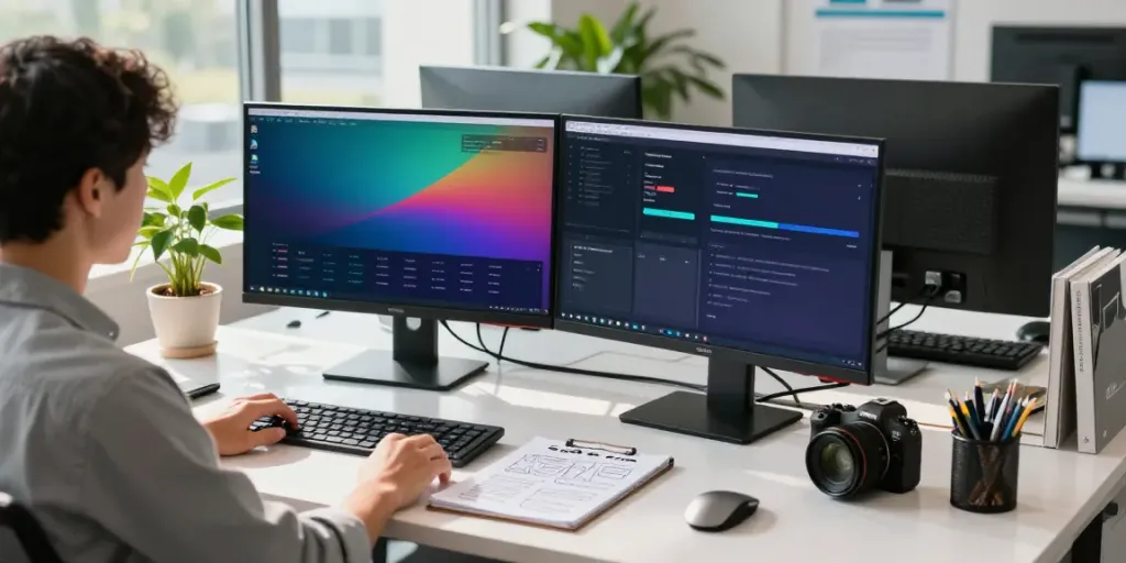 SEO analyst leveraging instant indexing tools at a modern office desk.