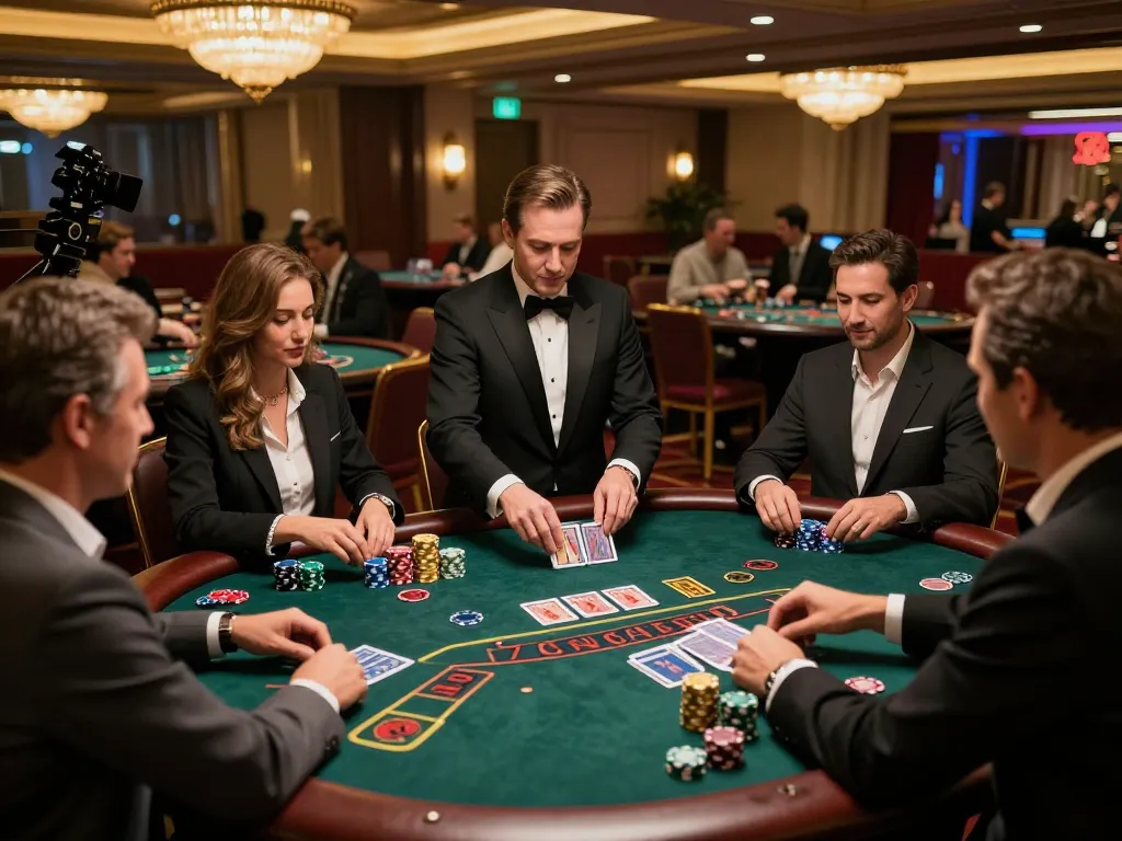Engaging blackjack gameplay at 789WIN casino, vibrant scene showcasing players and cards.