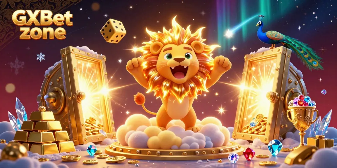 Experience thrilling wins at GxBet zone with vibrant casino-themed 3D illustration featuring dynamic characters and gold treasures.