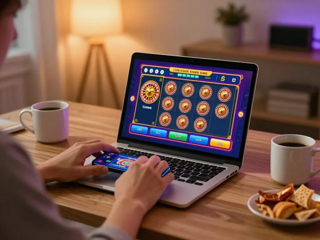 Engaging online casino gaming scene featuring KUWIN on laptop and smartphone screen