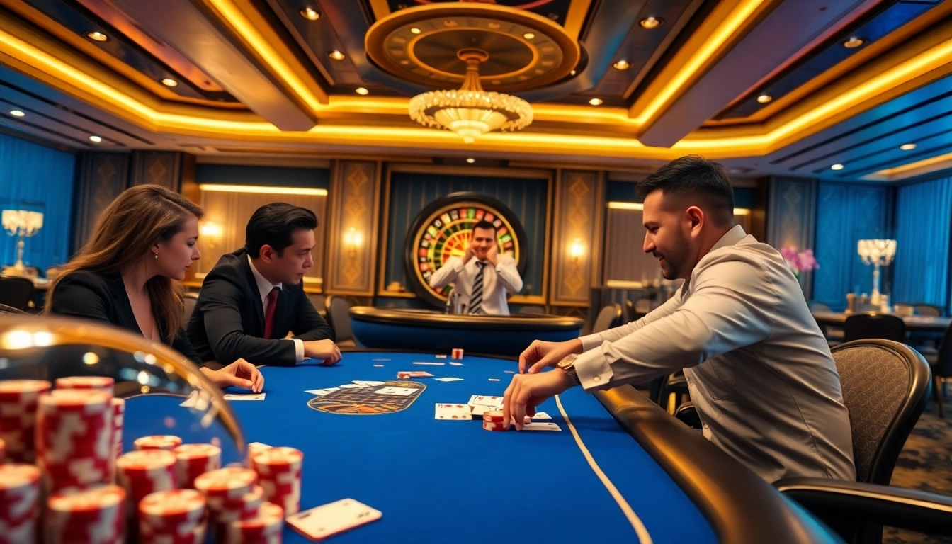 Experience the thrill of high-stakes gambling with typhu88 at a vibrant poker table.