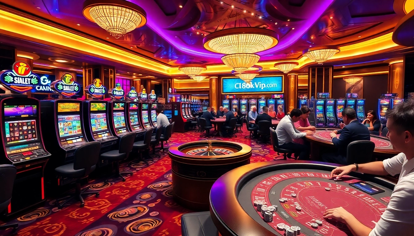C168OKVIP1.COM showcases an exciting casino scene with players at poker tables and a lively roulette wheel.