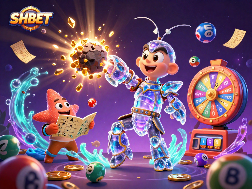 Experience vibrant SHBET gaming with colorful lottery balls and dynamic prize illustrations.