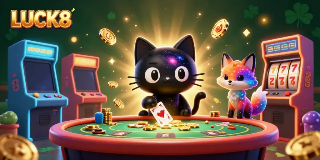 Experience gaming thrills at LUCK8 with vibrant colors, cosmic creatures, and casino fun.